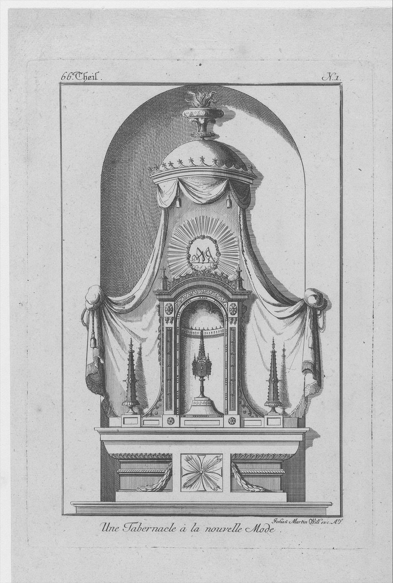 Design for an altar tabernacle with a canopy. Engraving, 18th century.